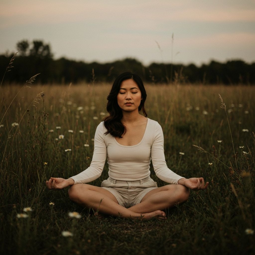 Ηρεμή σκηνή διαλογισμού με φυσικό φως και ήσυχη ατμόσφαιρα